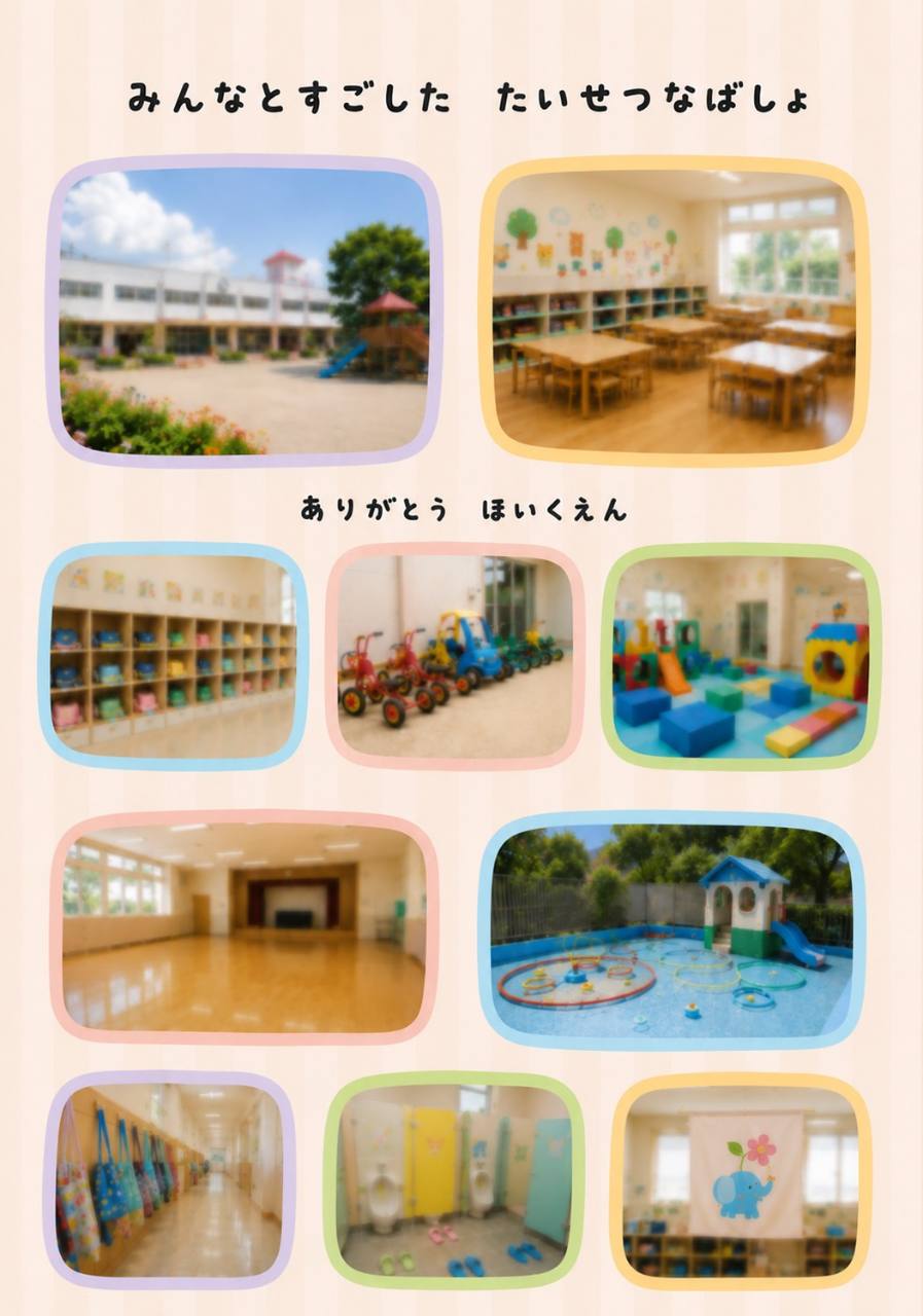 園舎や保育室を紹介した卒園アルバムのページ